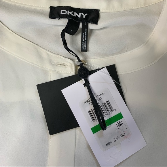 DKNY A Beautiful Storm Cream 3/4 Sleeve Career Work Wear Blouse Large - Picture 6 of 11